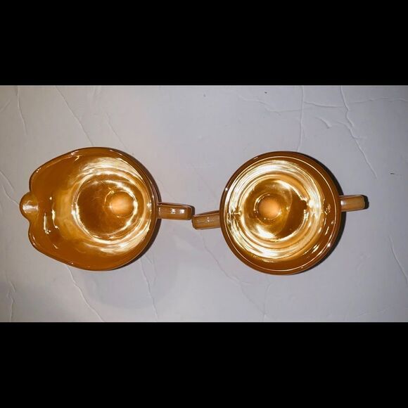 Fire King Peach Lustre sugar creamer set - Picture 2 of 5